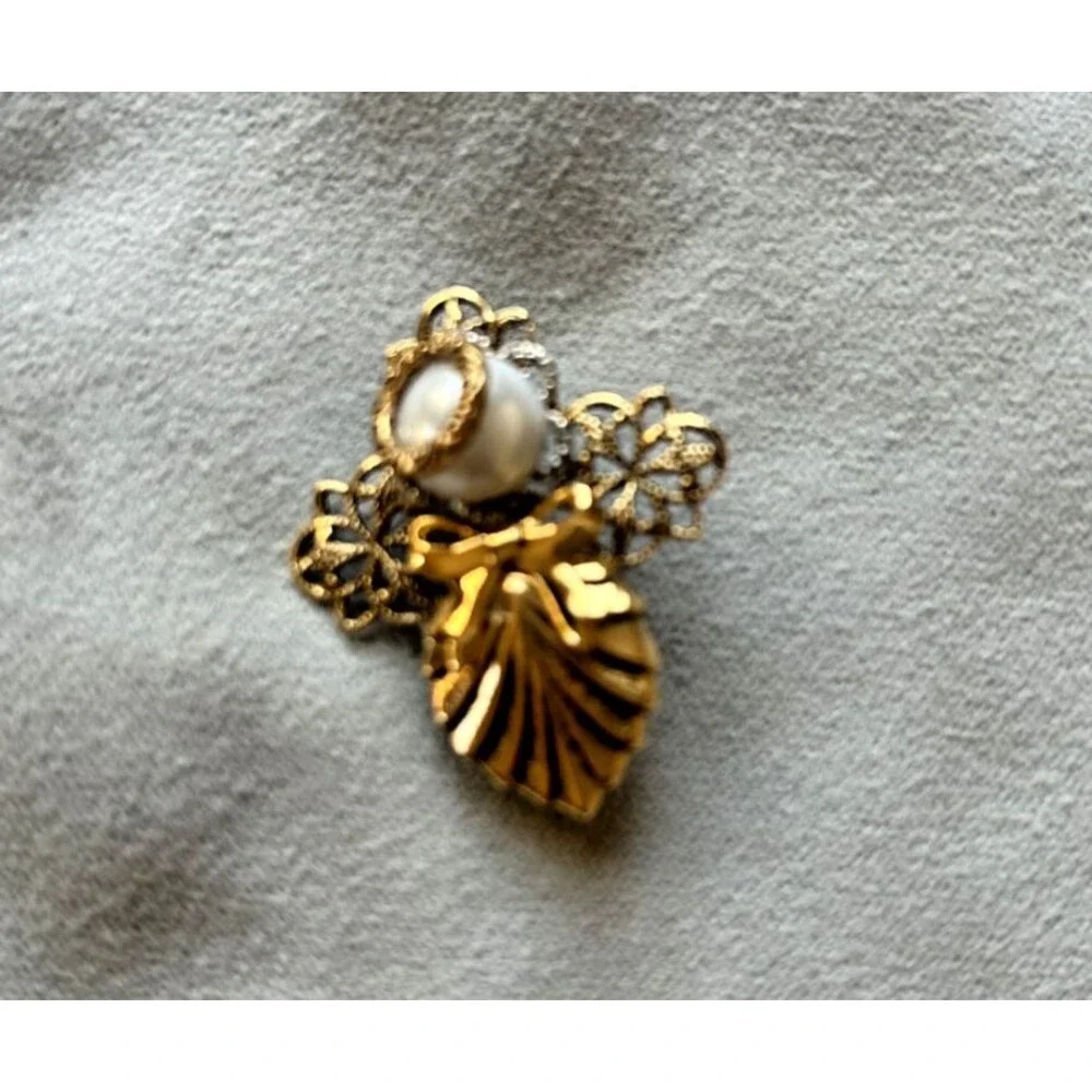 Vintage Gold and Silver Tone Angel Pins Faux Pearl - Lot of 3